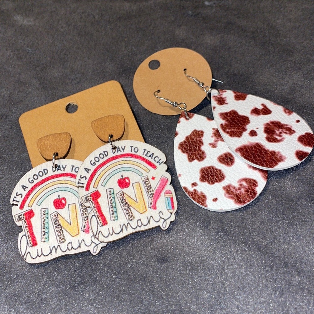 2 pr Good Day to Teach Tiny Humans Teacher Pre-K Earrings Great to Bundle!